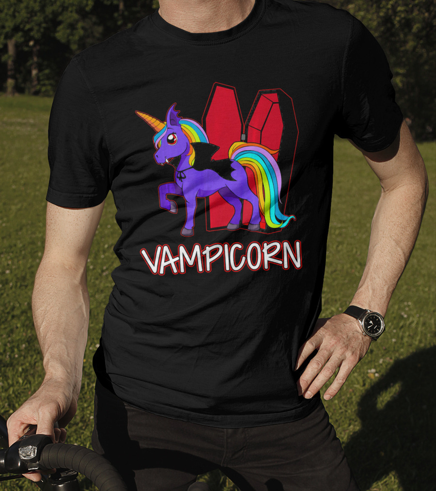 Vampicorn Rainbow Unicorn Vampire With Coffin Wings T-Shirt