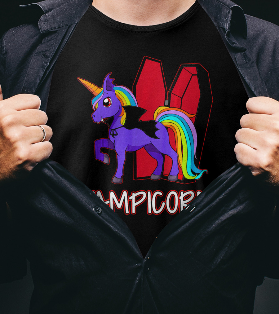 Vampicorn Rainbow Unicorn Vampire With Coffin Wings T-Shirt