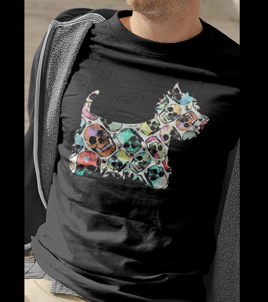 Zombie Westie Multicolored Skulls T-Shirt
