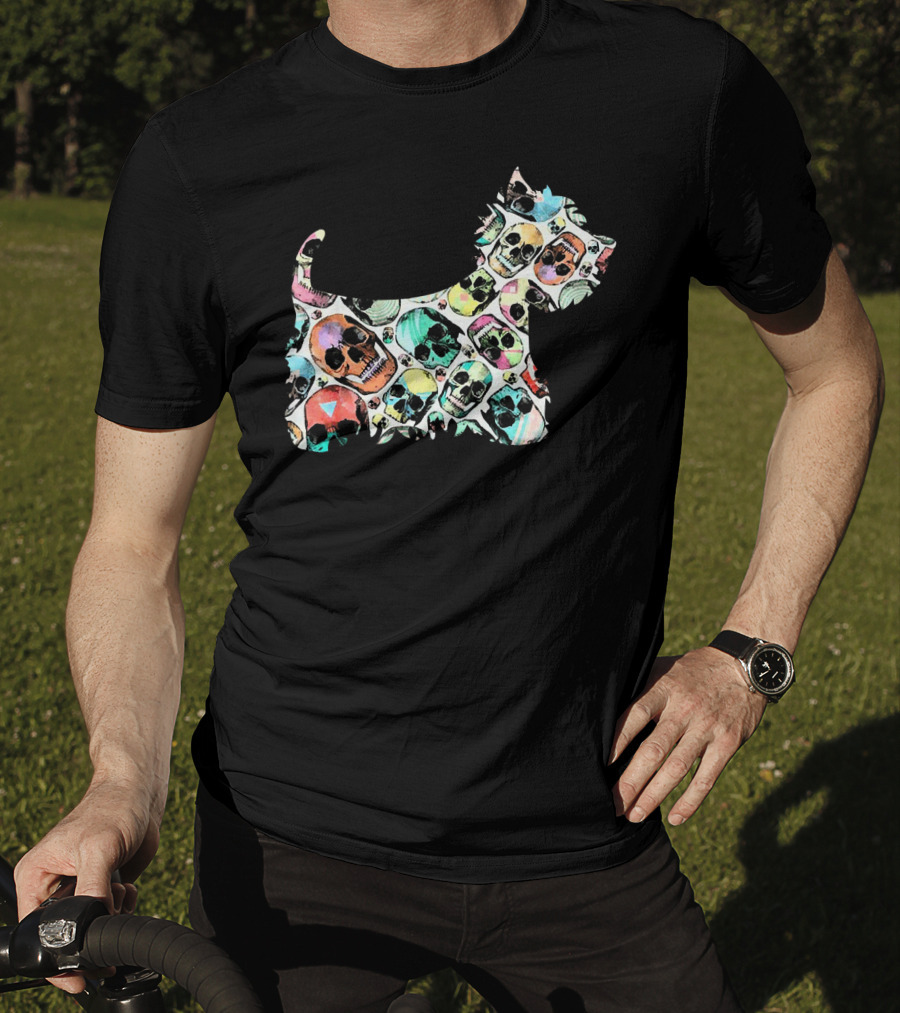 Zombie Westie Multicolored Skulls T-Shirt