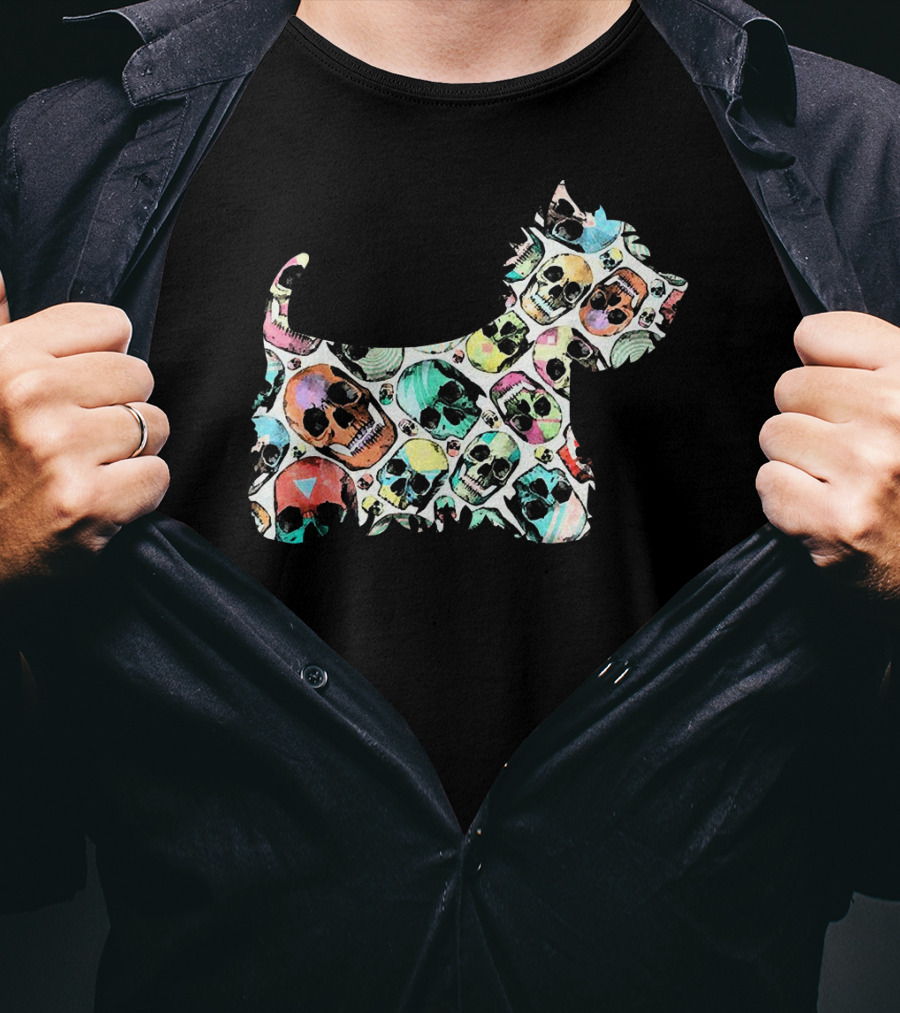 Zombie Westie Multicolored Skulls T-Shirt