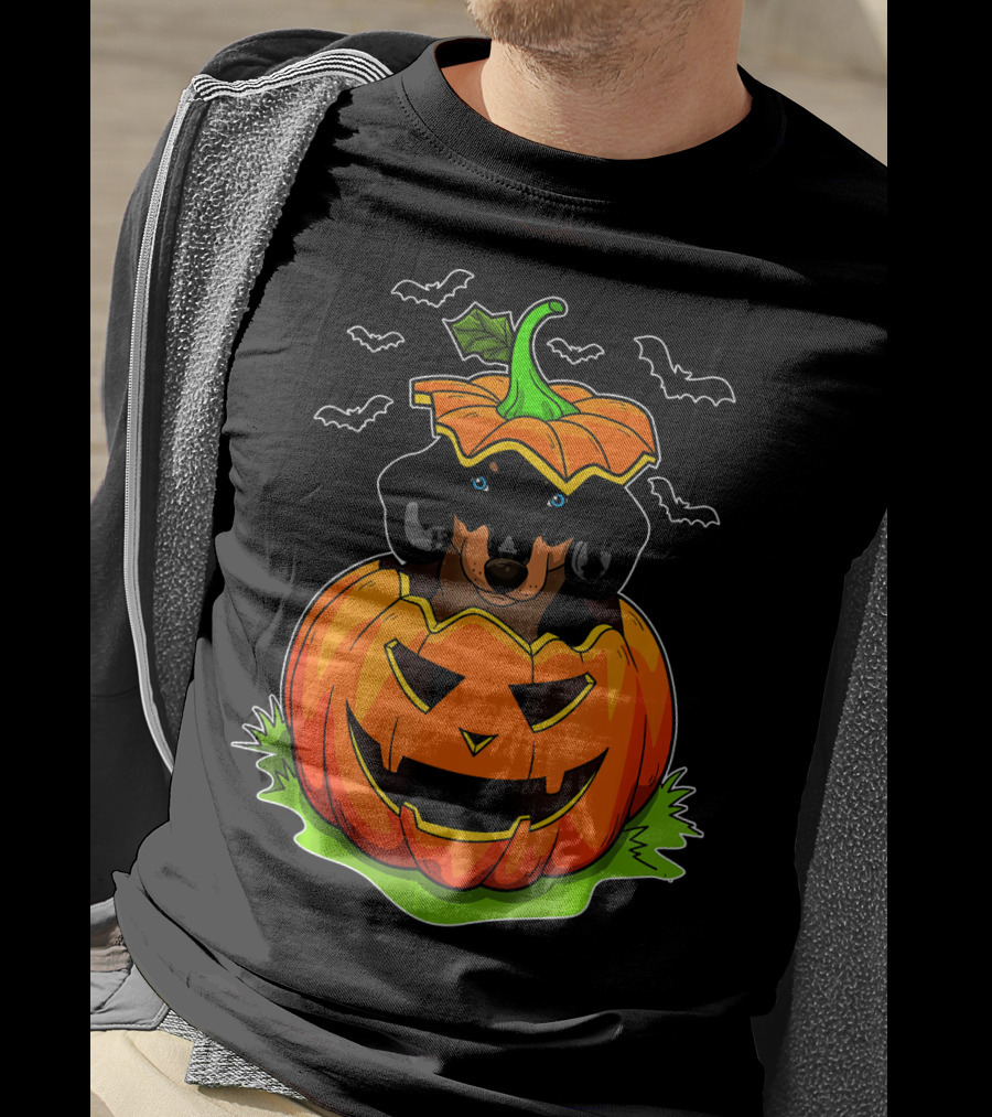Halloween Dachshund Dog Lovers Pumpkin Grunge T-Shirt
