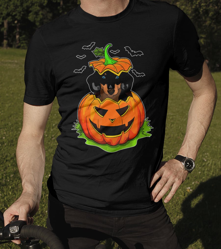 Halloween Dachshund Dog Lovers Pumpkin Grunge T-Shirt