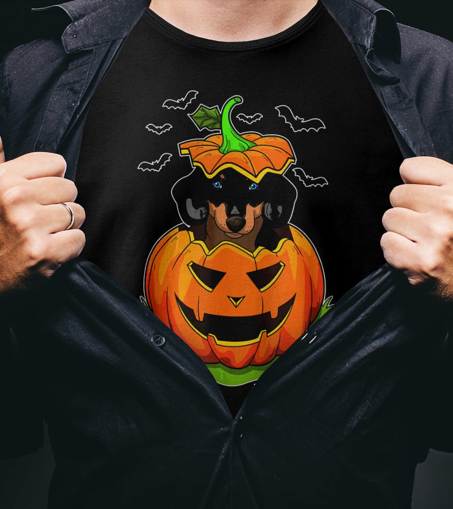 Halloween Dachshund Dog Lovers Pumpkin Grunge T-Shirt