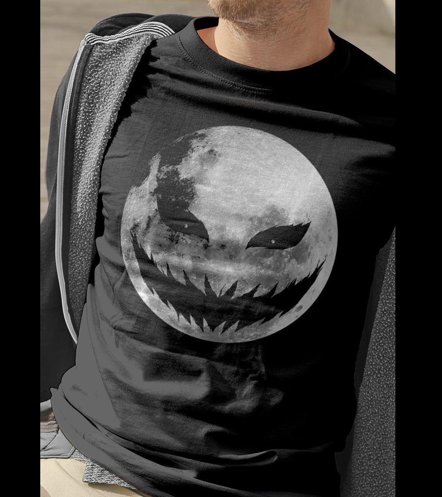 Jack O Lantern Scary Face On Moon Halloween T-Shirt