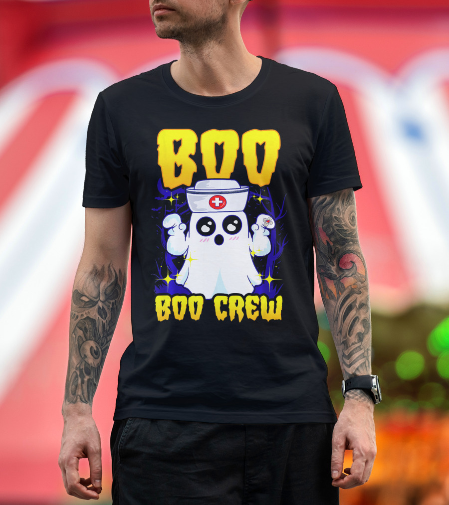 BOO Nurse Ghost Boo Crew Halloween T-Shirt