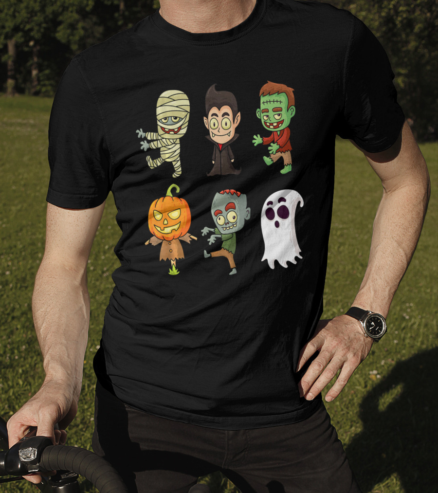 Funny Halloween Monsters Mummy Vampire Frankenstein Pumpkin Zombie Ghost T-Shirt