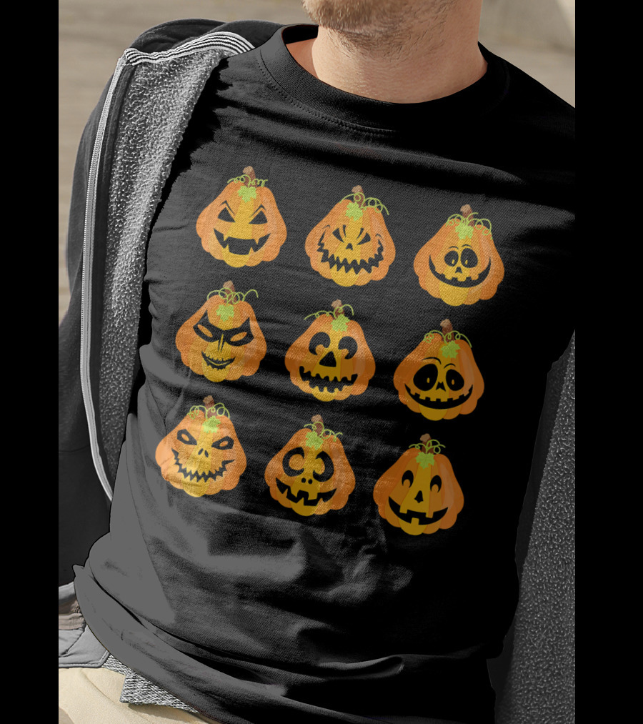 Happy Fall Pumpkin Faces Emojis Autumn Collection T-Shirt