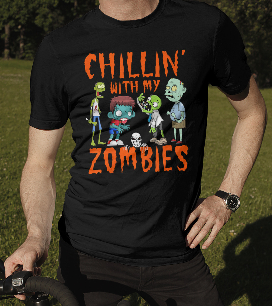 CHILLIN' WITH MY ZOMBIES Kids Halloween Fun T-Shirt