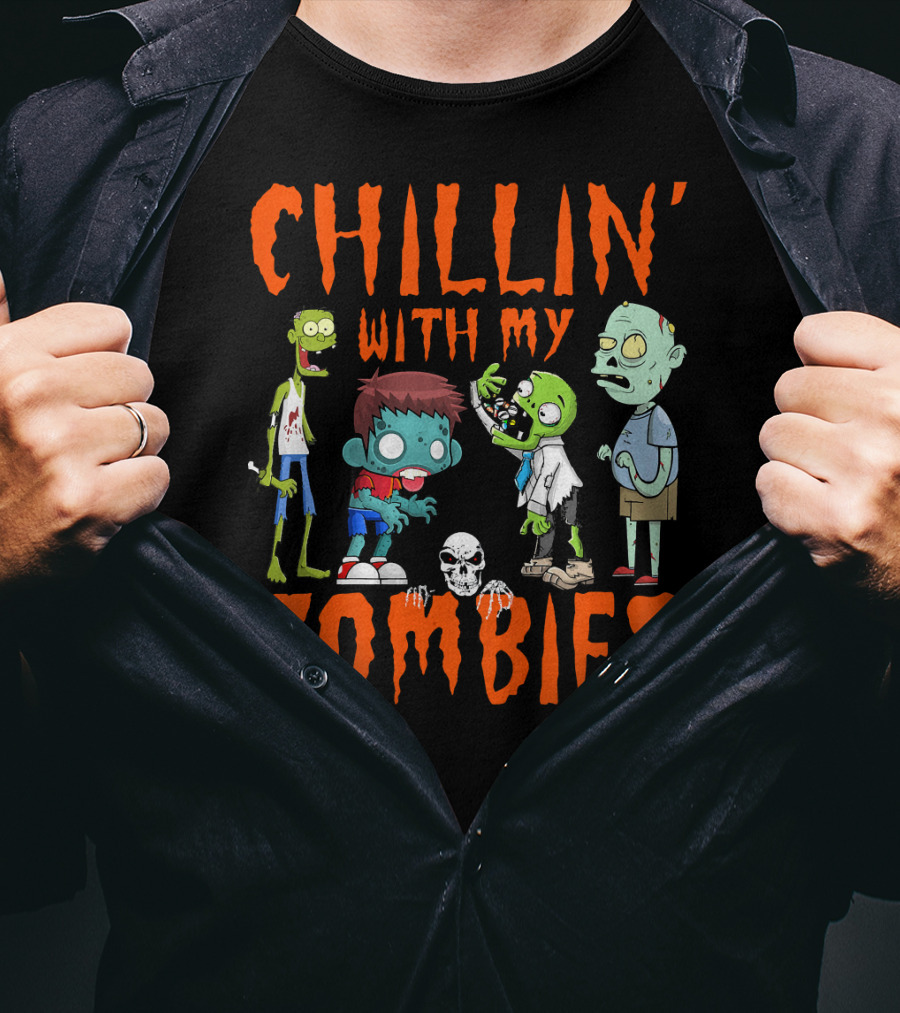 CHILLIN' WITH MY ZOMBIES Kids Halloween Fun T-Shirt