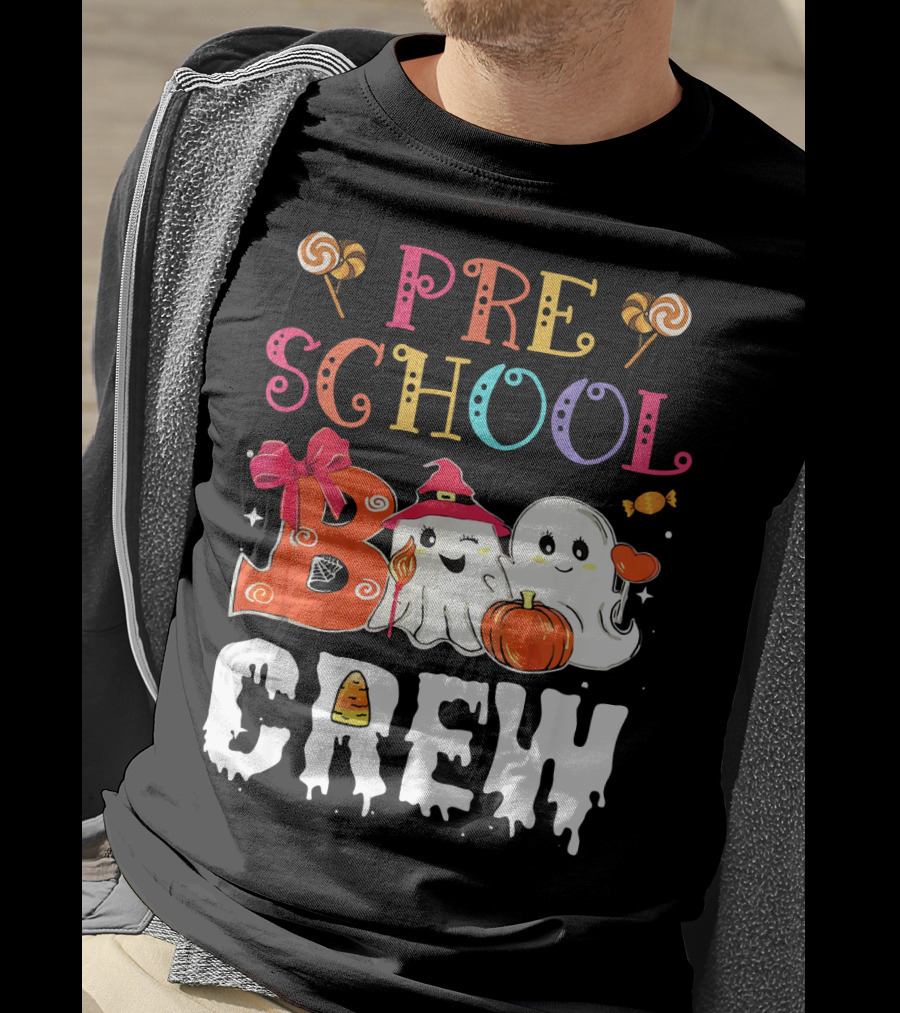 Preschool Boo Crew Halloween Ghosts With Candy Pumpkins T-Shirt