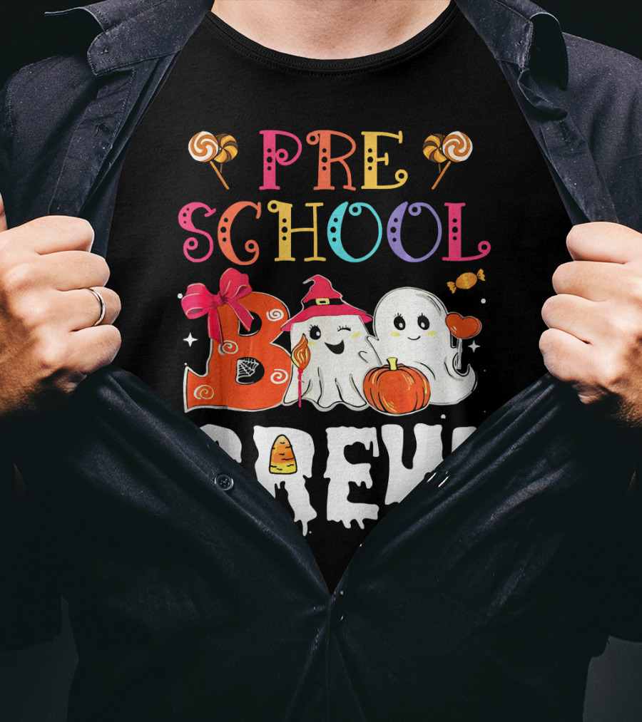 Preschool Boo Crew Halloween Ghosts With Candy Pumpkins T-Shirt