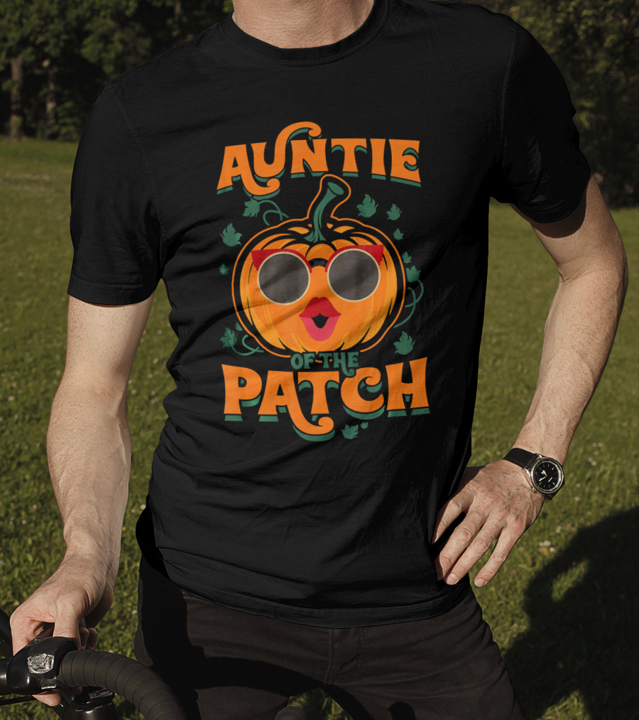Auntie Of The Patch Sunglasses Pumpkin Face T-Shirt