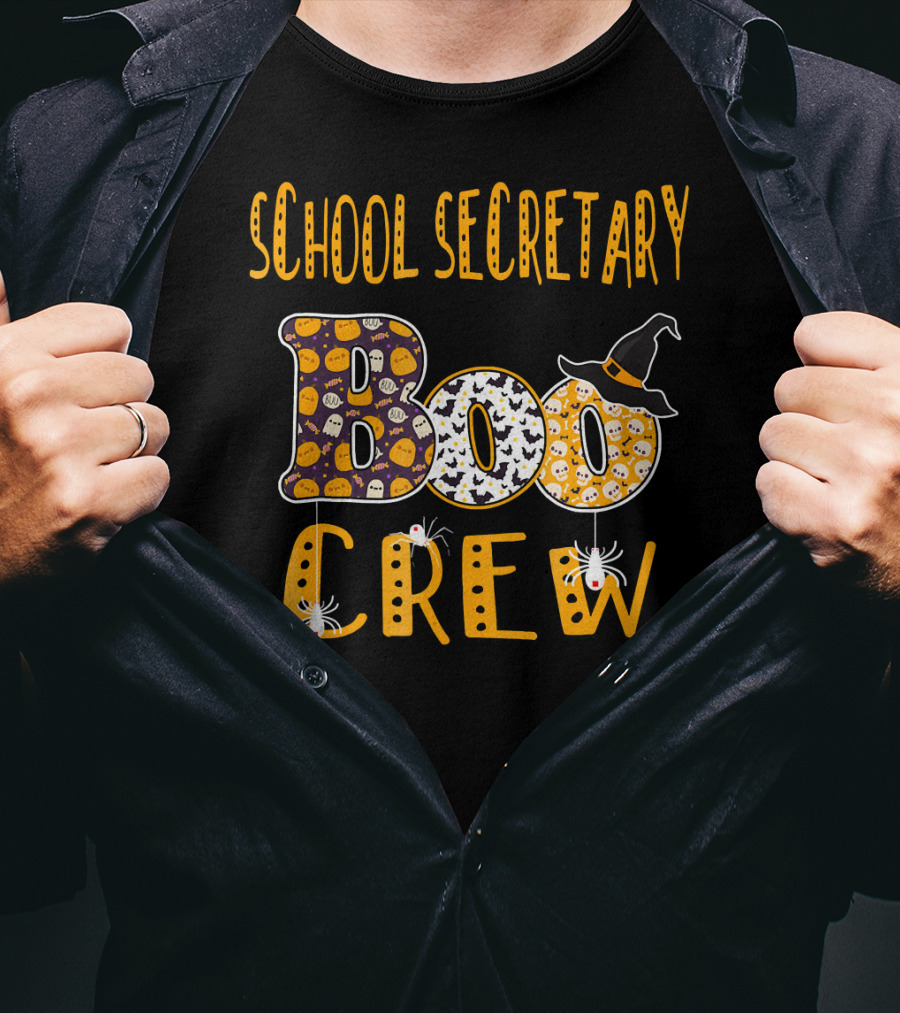 School Secretary Boo Crew Halloween Teacher T-Shirt
