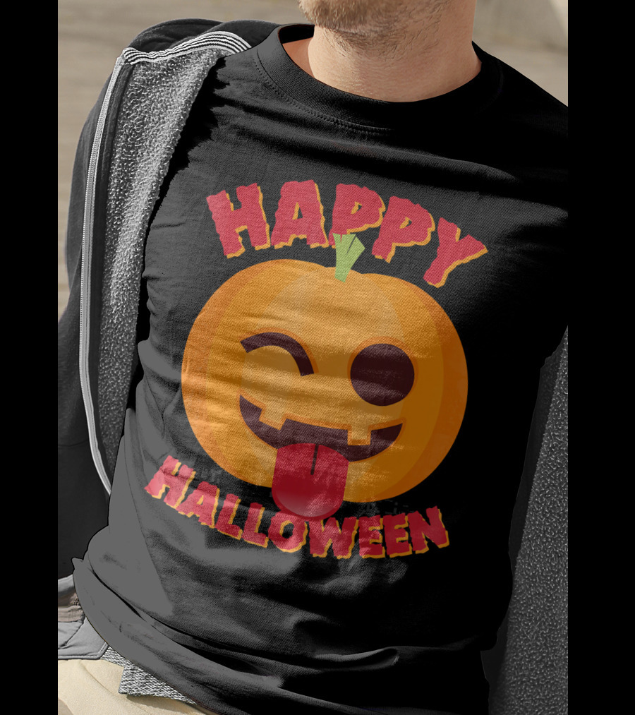 Happy Halloween Emoji Pumpkin Face With Tongue Out T-Shirt