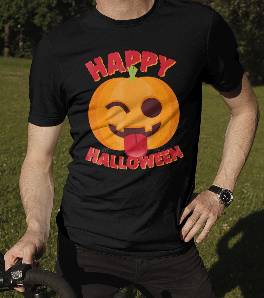 Happy Halloween Emoji Pumpkin Face With Tongue Out T-Shirt