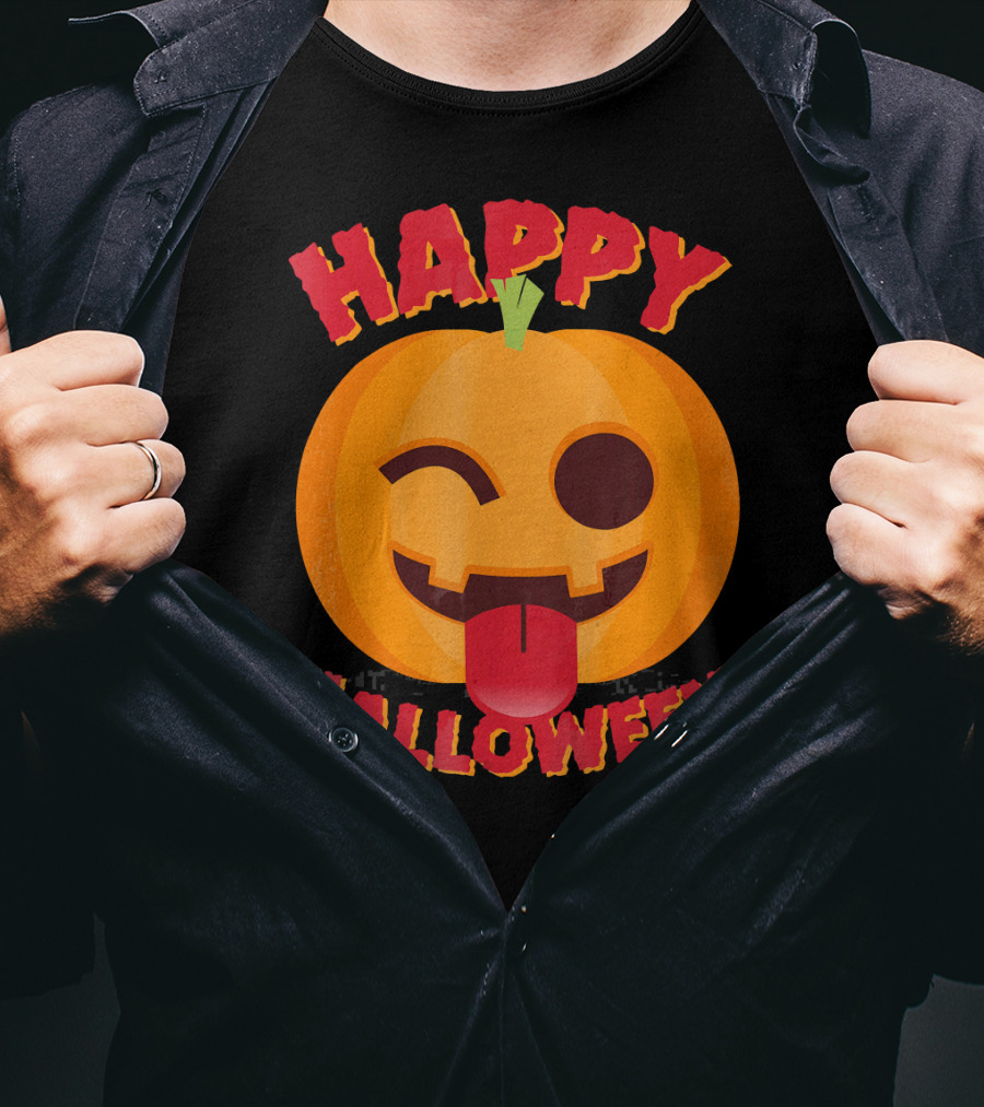 Happy Halloween Emoji Pumpkin Face With Tongue Out T-Shirt