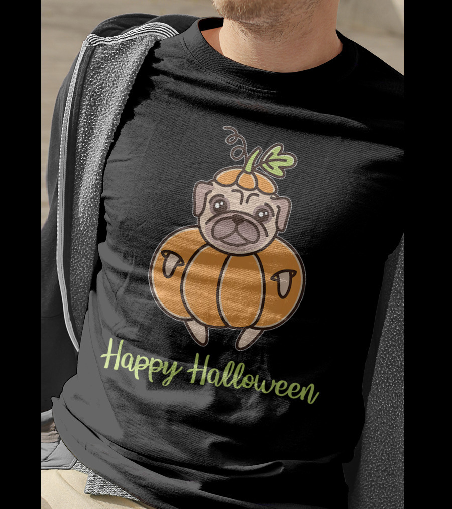 Happy Halloween Pumpkin Pug For Girls Boy T-Shirt