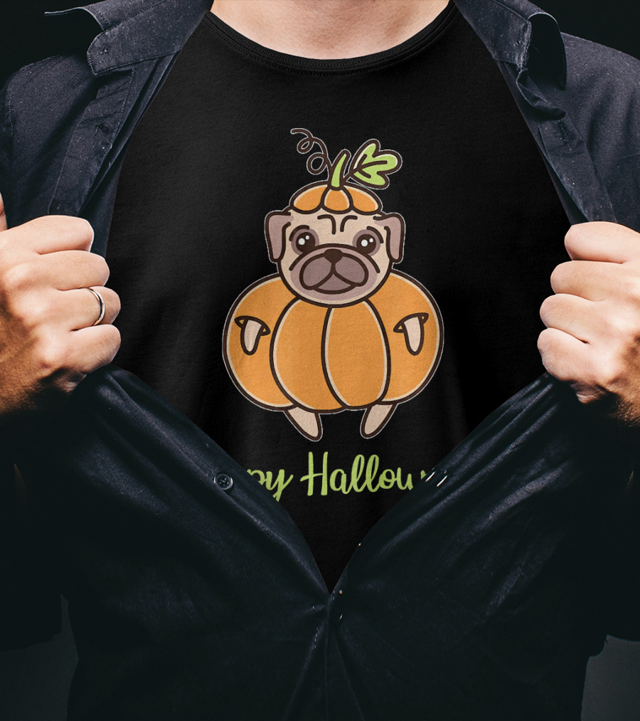 Happy Halloween Pumpkin Pug For Girls Boy T-Shirt
