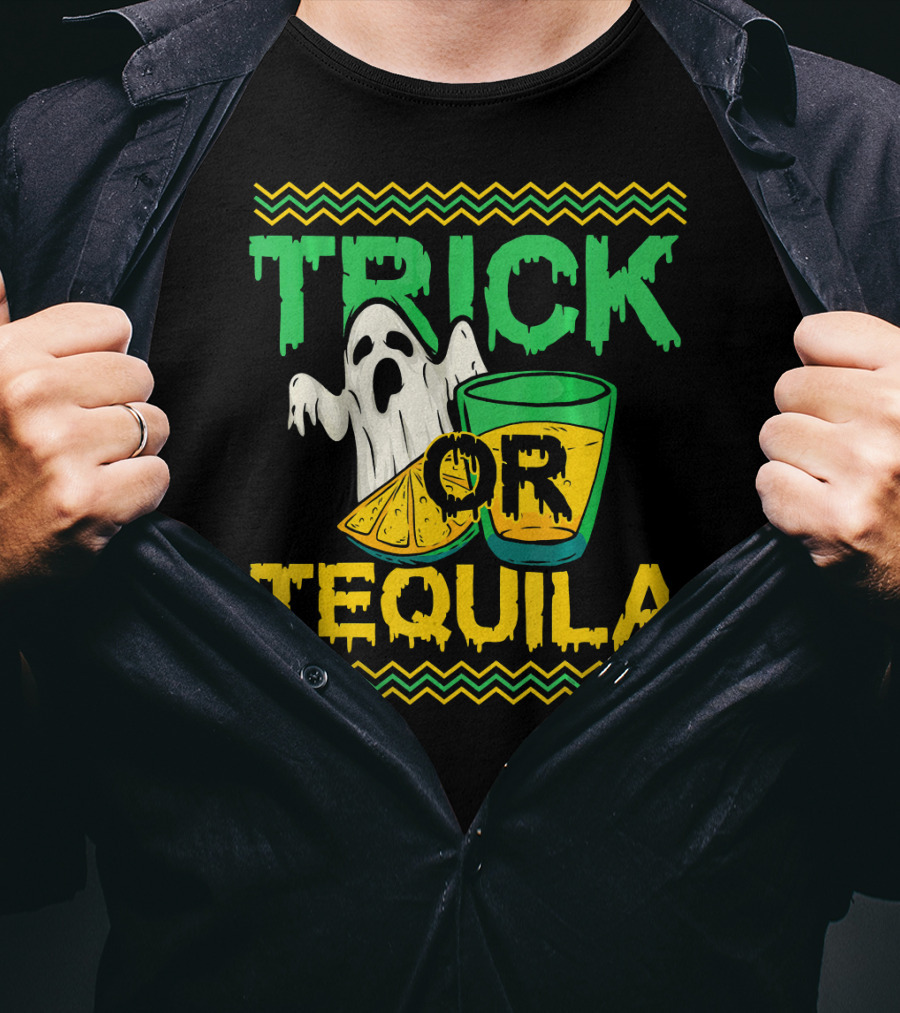Trick Or Tequila Ghost Lemon Shot Halloween T-Shirt