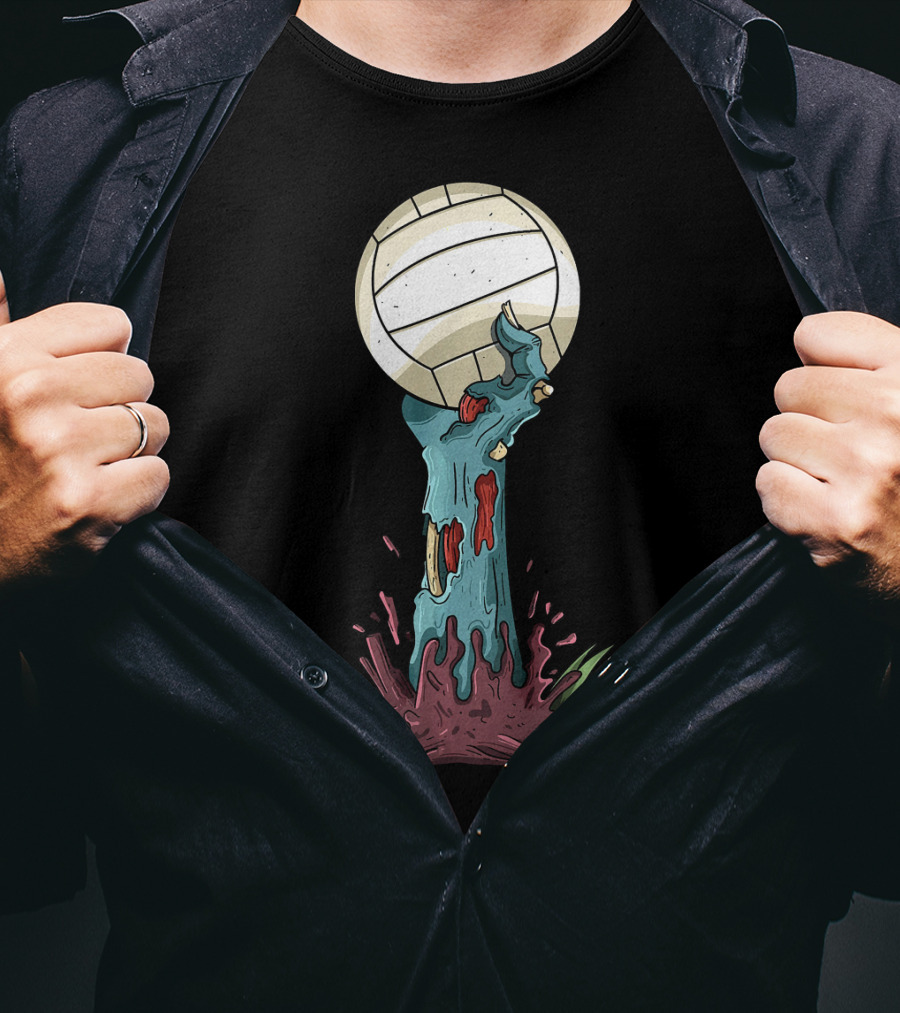 Zombie Hands Rising With Volleyball T-Shirt