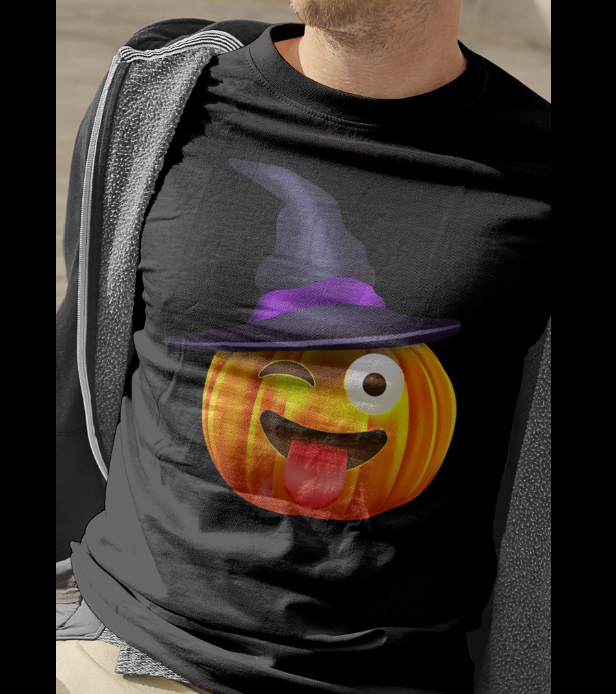 Halloween Costume Emoji Pumpkin Witch Hat Face T-Shirt