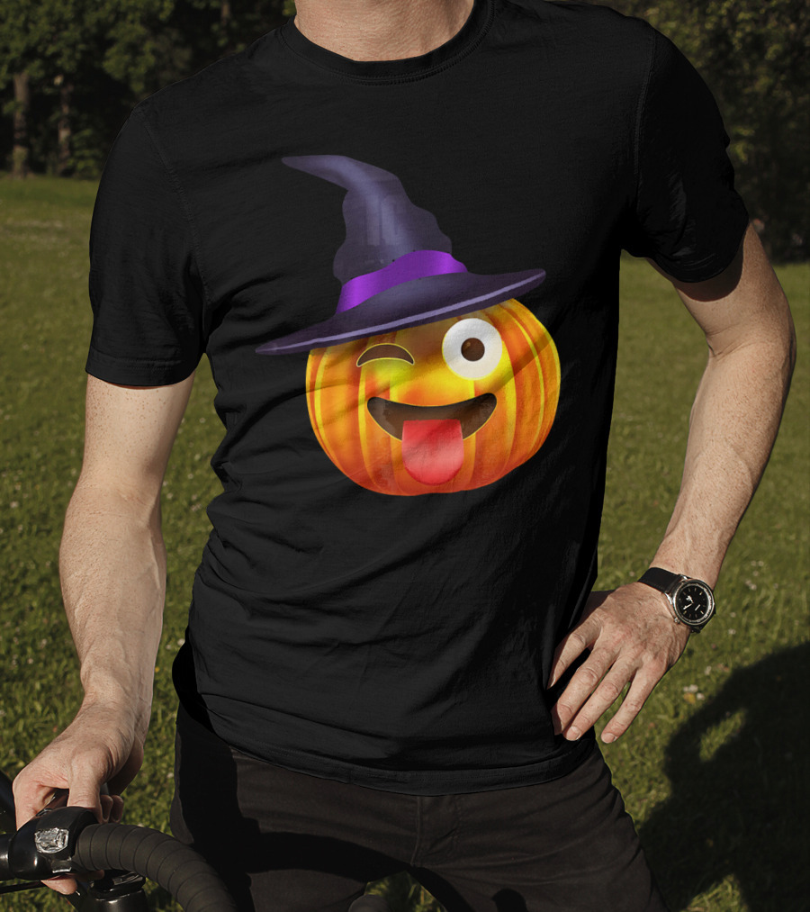 Halloween Costume Emoji Pumpkin Witch Hat Face T-Shirt