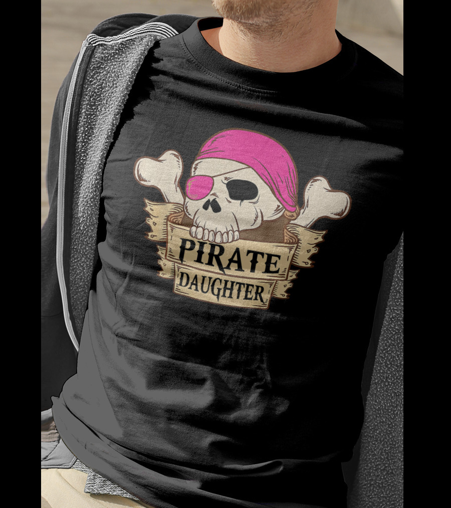 Pirate Daughter Skull With Pink Bandana And Crossbones T-Shirt