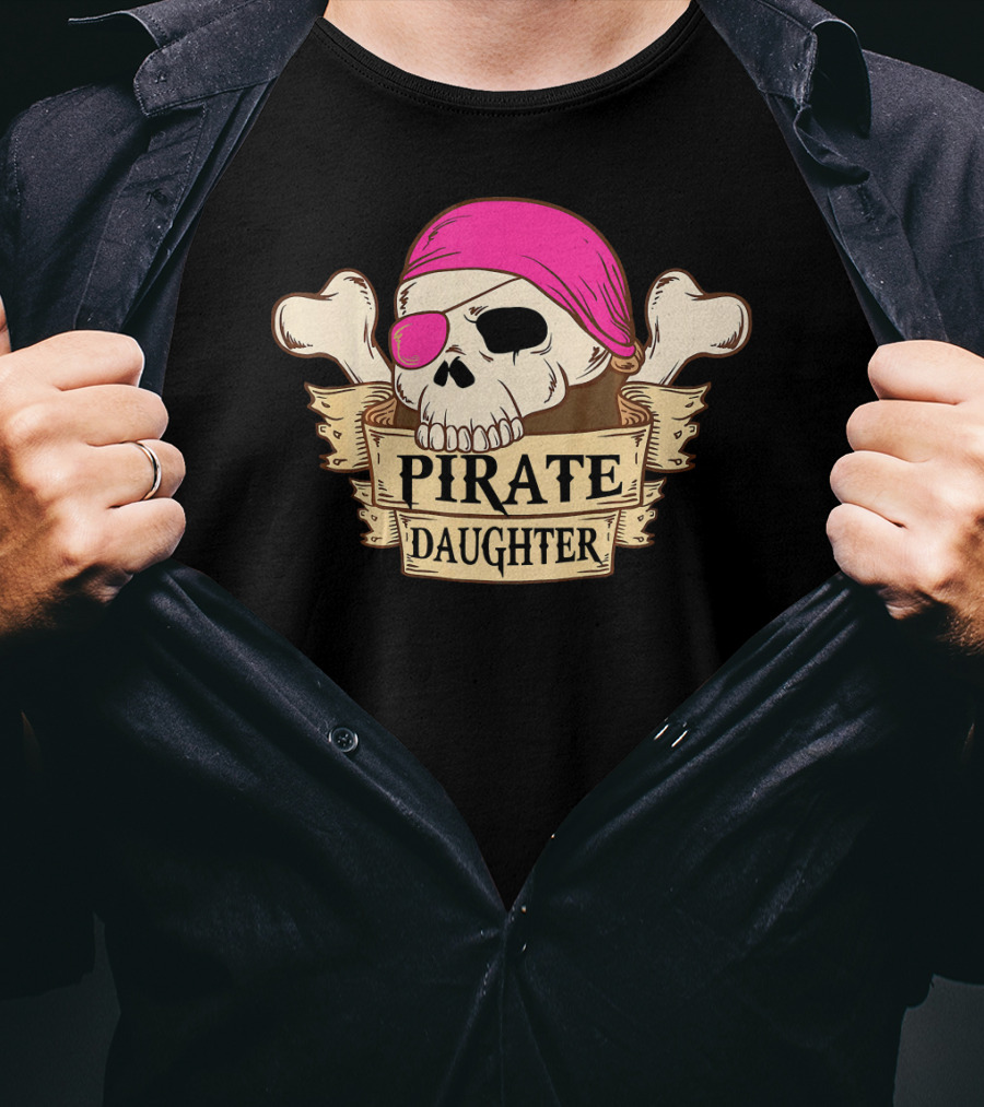 Pirate Daughter Skull With Pink Bandana And Crossbones T-Shirt