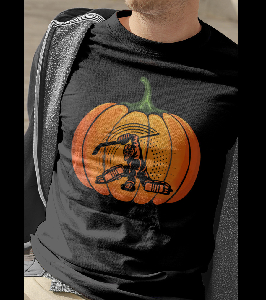 Hockey Goalie Pumpkin Scary Mask Jack-o'-Lantern T-Shirt