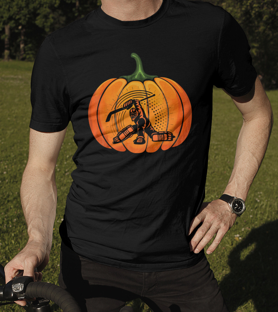 Hockey Goalie Pumpkin Scary Mask Jack-o'-Lantern T-Shirt