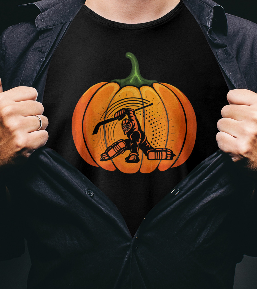 Hockey Goalie Pumpkin Scary Mask Jack-o'-Lantern T-Shirt