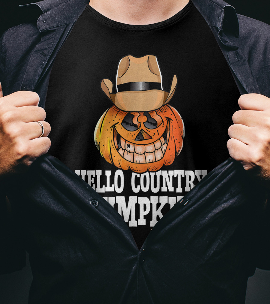 Hello Country Pumpkin Cowboy Jack-O'-Lantern T-Shirt