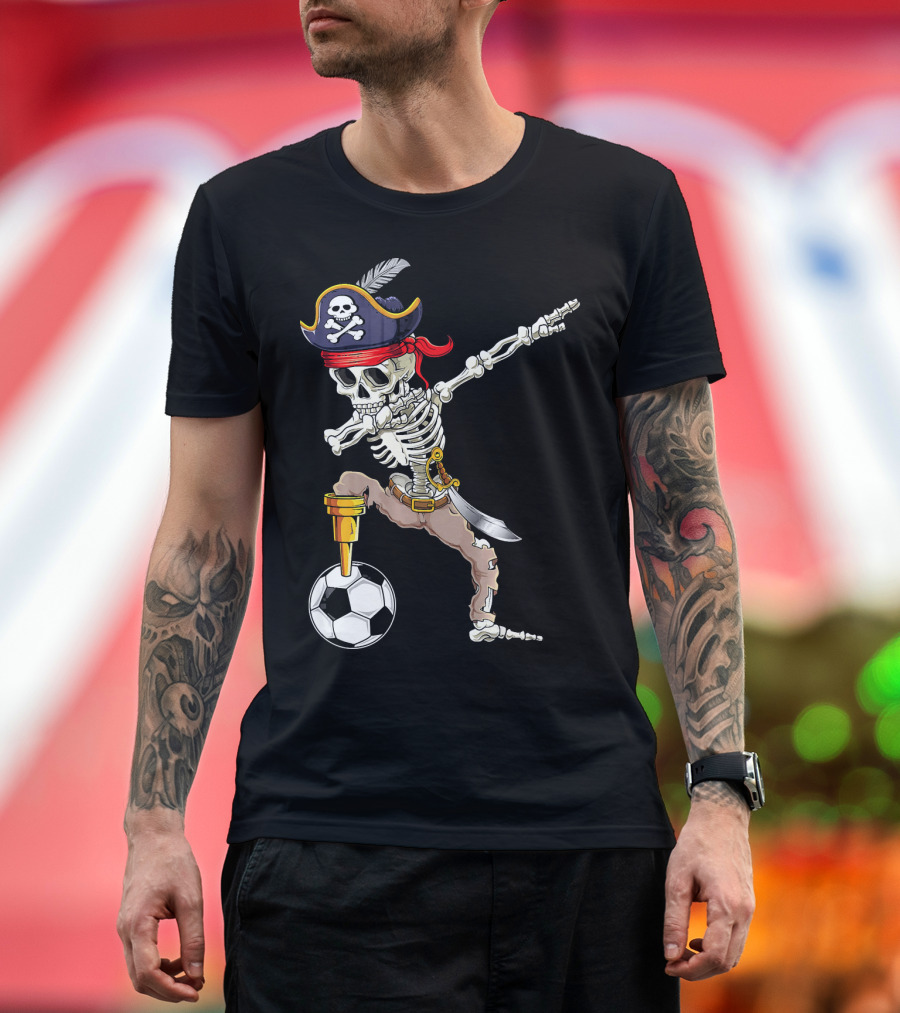 Pirate Skeleton Dabbing with Soccer Ball and Saber T-Shirt