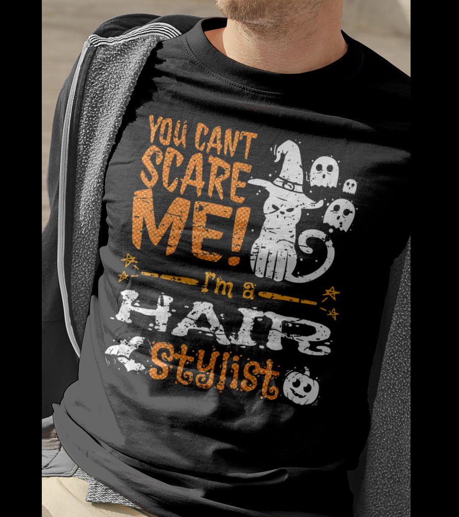 You Can't Scare Me I'm A Hair Stylist Halloween Cat And Ghosts T-Shirt