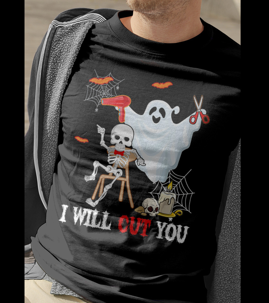 I Will Cut You Funny Boo Hairdresser Ghost Skeleton T-Shirt