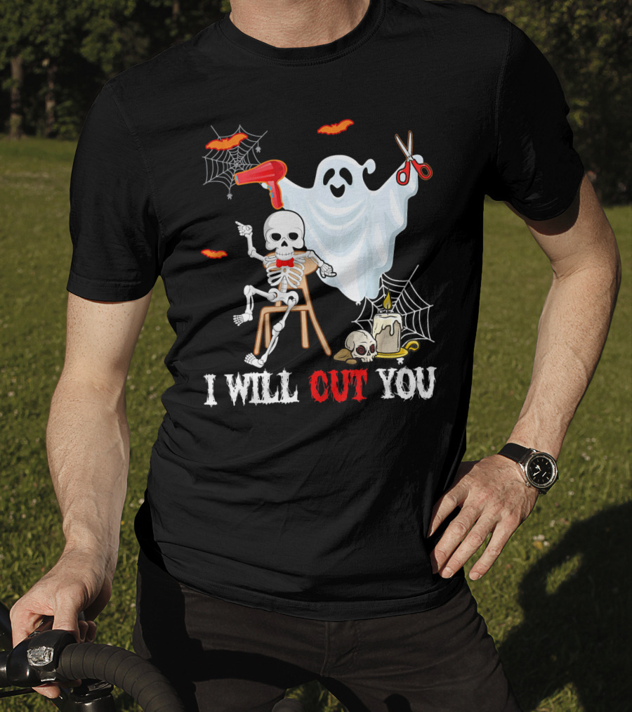 I Will Cut You Funny Boo Hairdresser Ghost Skeleton T-Shirt