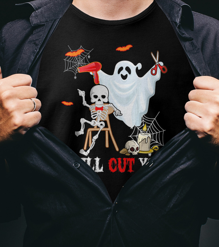 I Will Cut You Funny Boo Hairdresser Ghost Skeleton T-Shirt