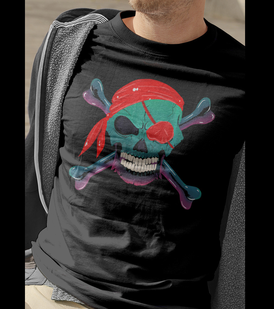 Halloween Pirate Skull And Crossbones Buccaneer Bandana Eyepatch T-Shirt