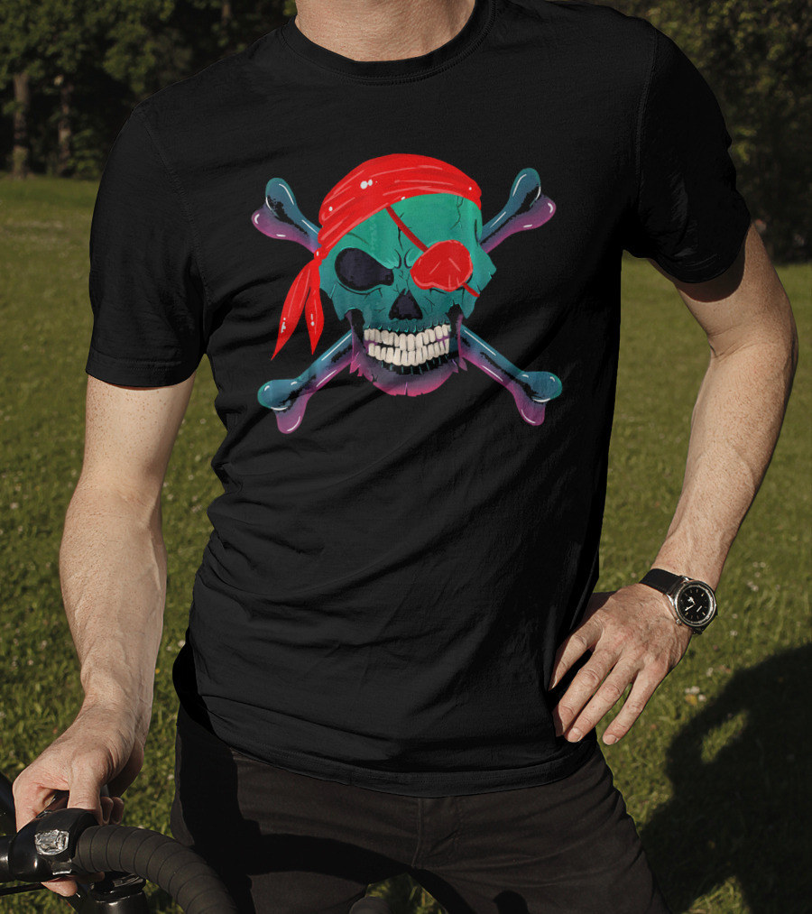 Halloween Pirate Skull And Crossbones Buccaneer Bandana Eyepatch T-Shirt