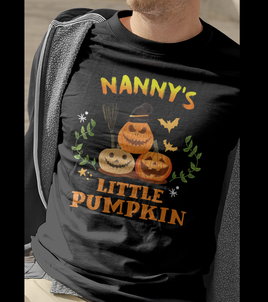 Nanny's Little Pumpkin Halloween Jack-O'-Lanterns And Broomsticks With Witch Hat T-Shirt