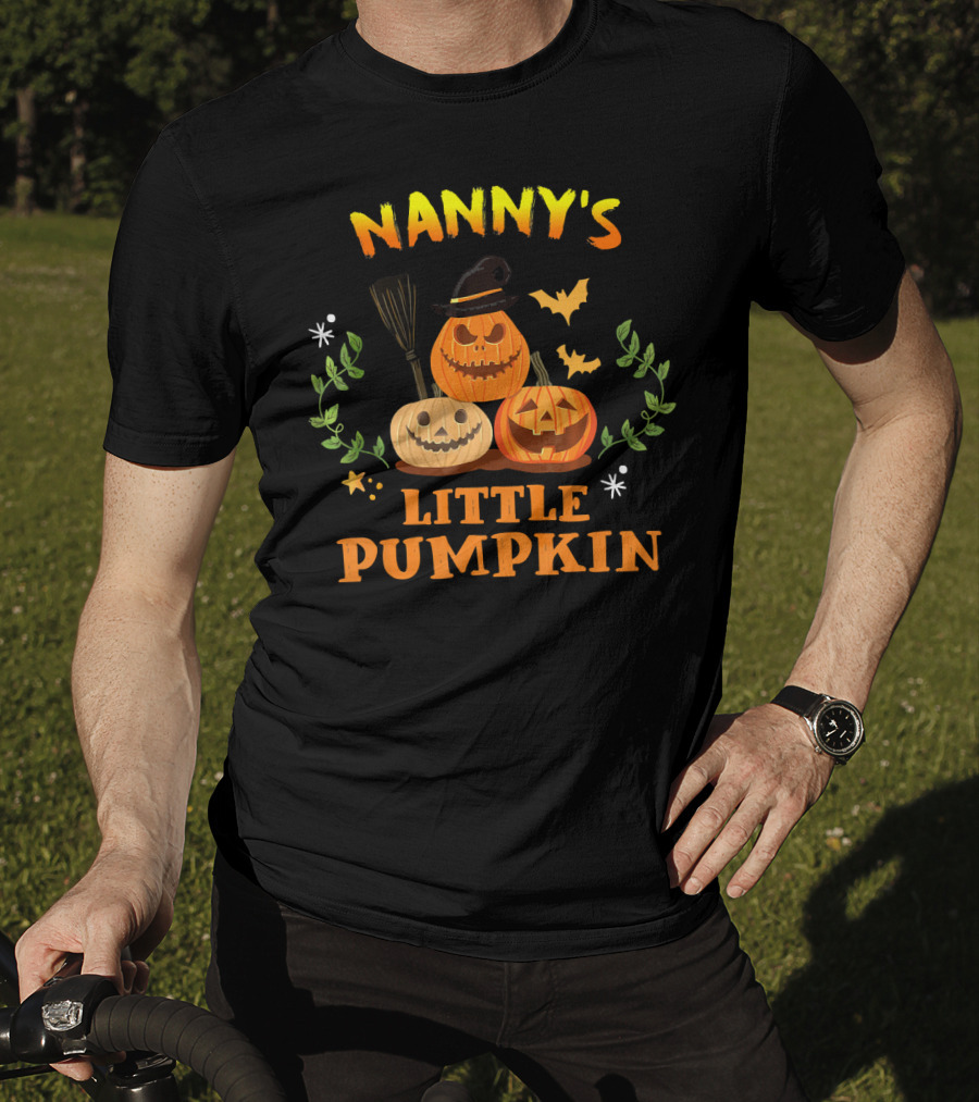 Nanny's Little Pumpkin Halloween Jack-O'-Lanterns And Broomsticks With Witch Hat T-Shirt