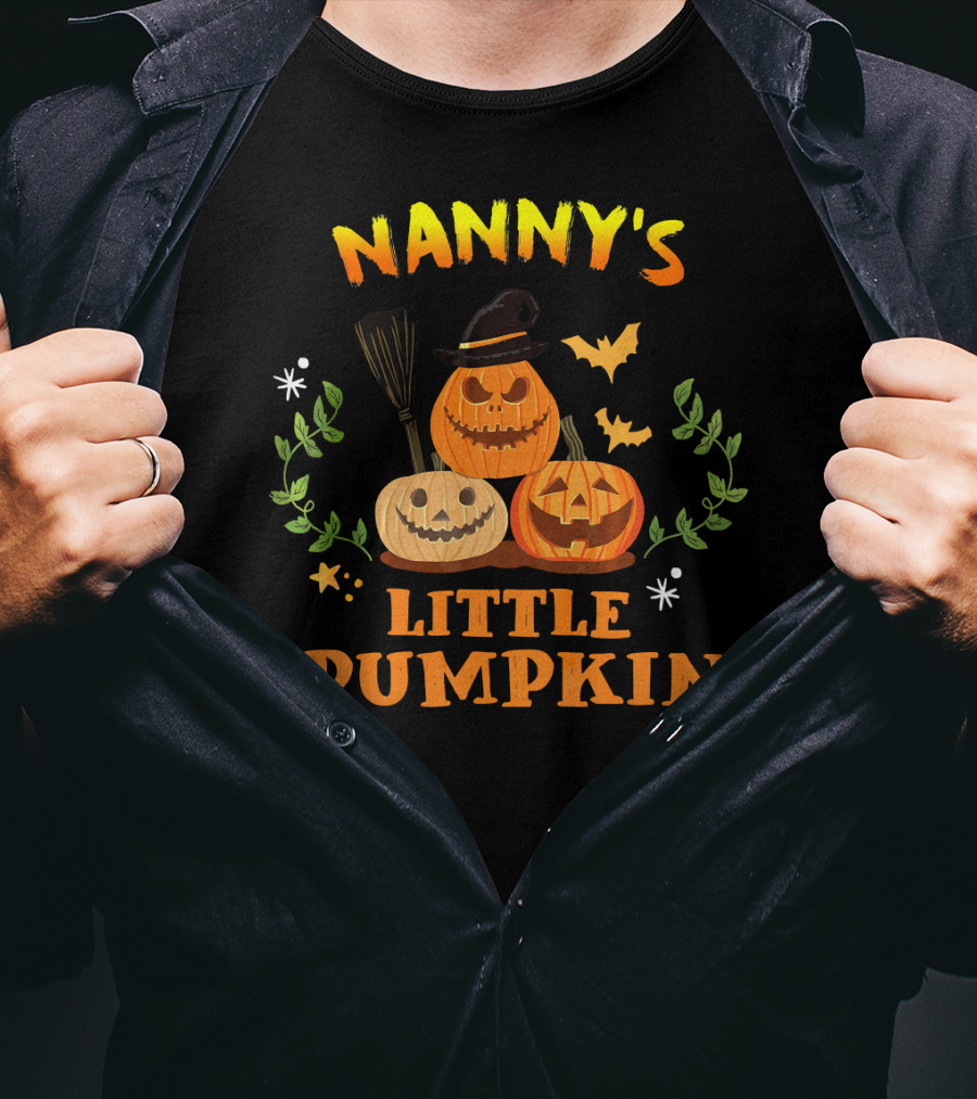 Nanny's Little Pumpkin Halloween Jack-O'-Lanterns And Broomsticks With Witch Hat T-Shirt