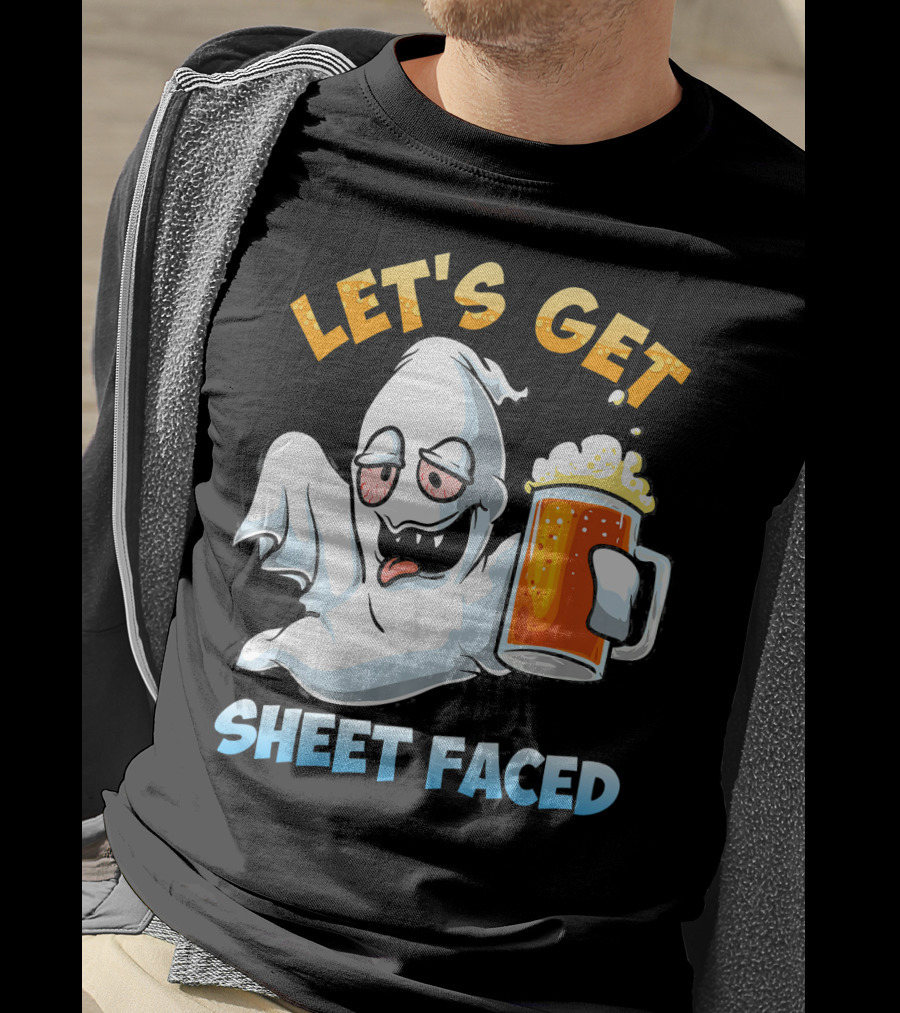 LET'S GET SHEET FACED Ghost With Beer T-Shirt