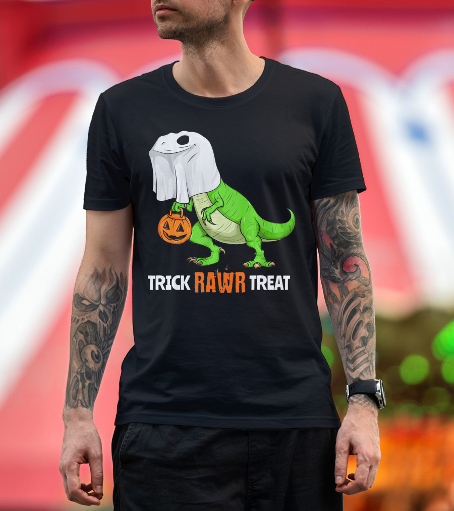 Trick RAWR Treat Halloween Rex Dinosaur Ghost Pumpkin T-Shirt
