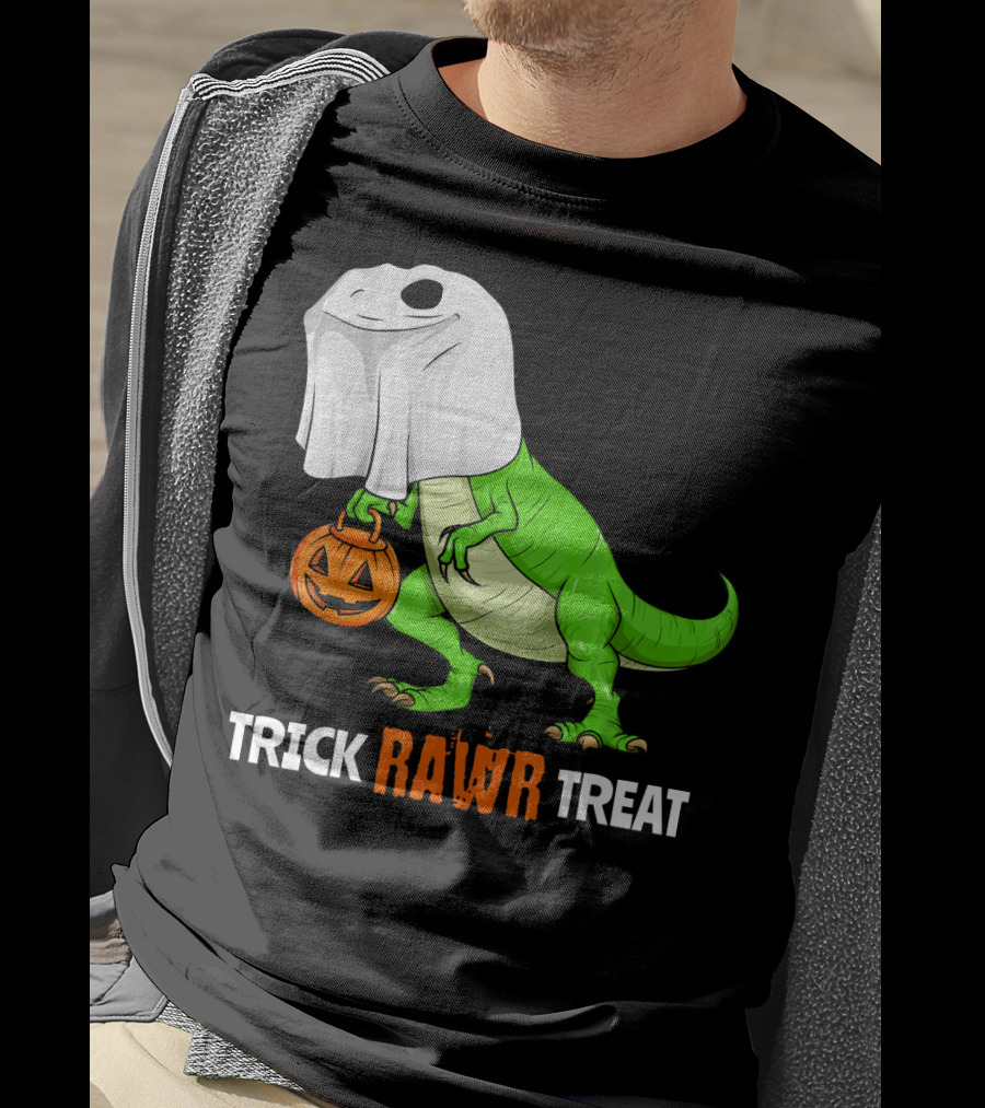 Trick RAWR Treat Halloween Rex Dinosaur Ghost Pumpkin T-Shirt