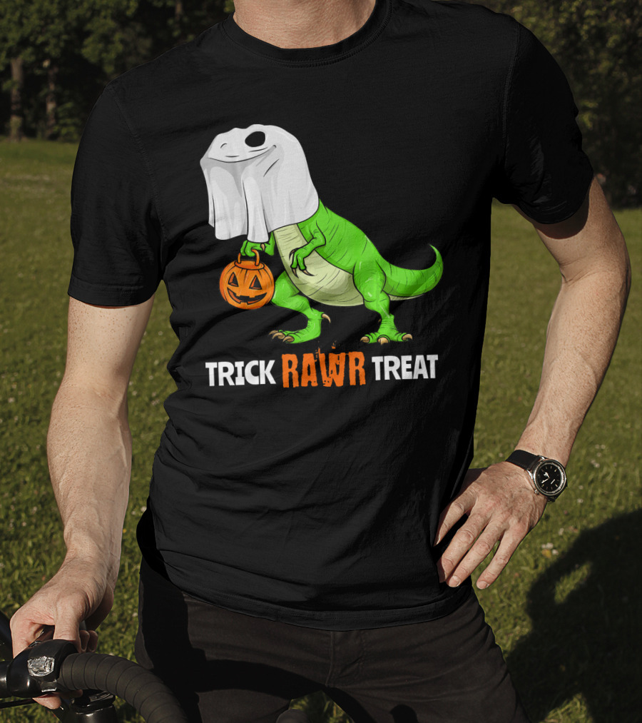 Trick RAWR Treat Halloween Rex Dinosaur Ghost Pumpkin T-Shirt