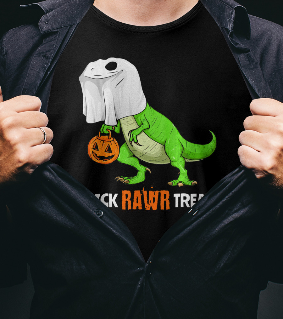 Trick RAWR Treat Halloween Rex Dinosaur Ghost Pumpkin T-Shirt