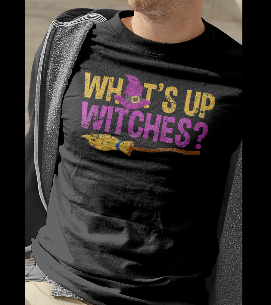 Halloween Fun What's Up Witches Purple Hat Broomstick T-Shirt