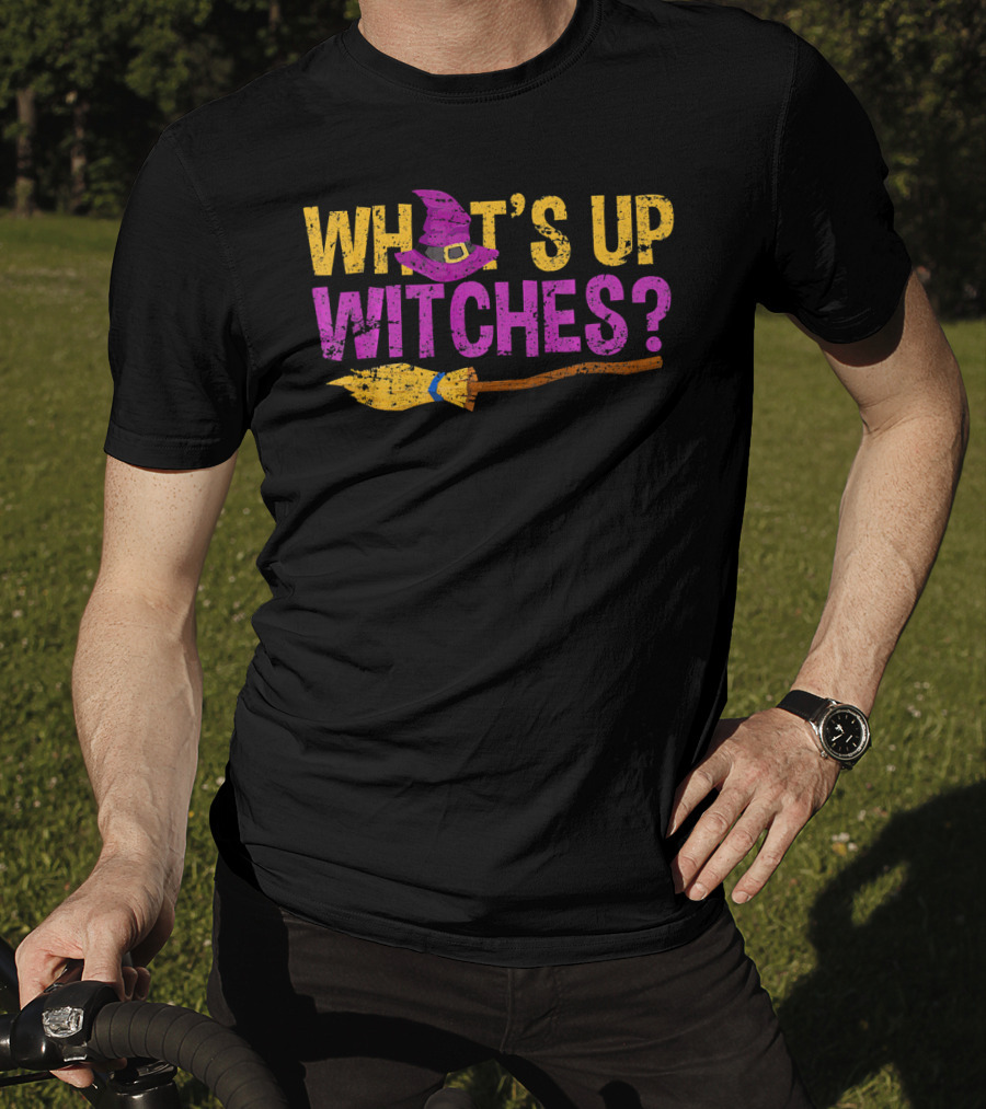 Halloween Fun What's Up Witches Purple Hat Broomstick T-Shirt